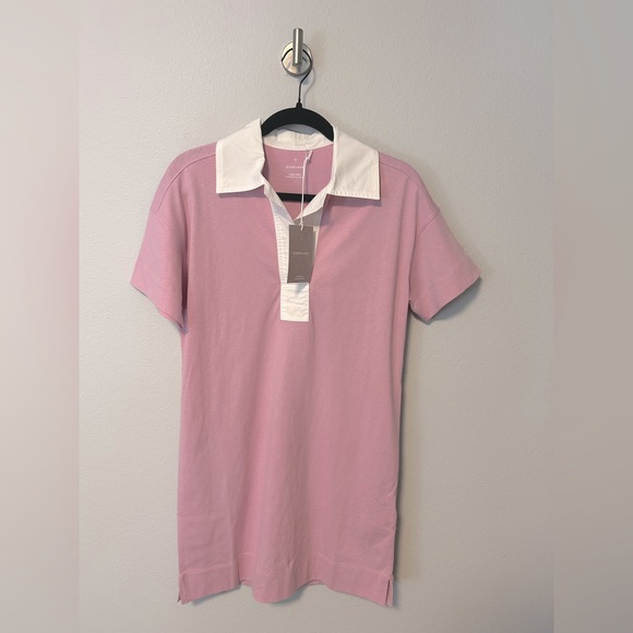EVERLANE The Organic Cotton Polo Dress Mauve‎ and White Size XS NWT - Picture 4 of 6